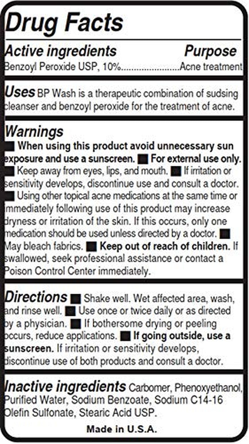 Benzoyl Peroxide Body Wash 10% - Acne Face Wash & Acne Body Wash - Butt Acne Treatment & Back Acne Treatment - Highest Grade Medical Facial Cleanser, Maximum Strength Acne Wash 6.7 Oz