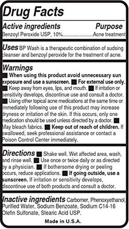 Benzoyl Peroxide Body Wash 10% - Acne Face Wash & Acne Body Wash - Butt Acne Treatment & Back Acne Treatment - Highest Grade Medical Facial Cleanser, Maximum Strength Acne Wash 6.7 Oz