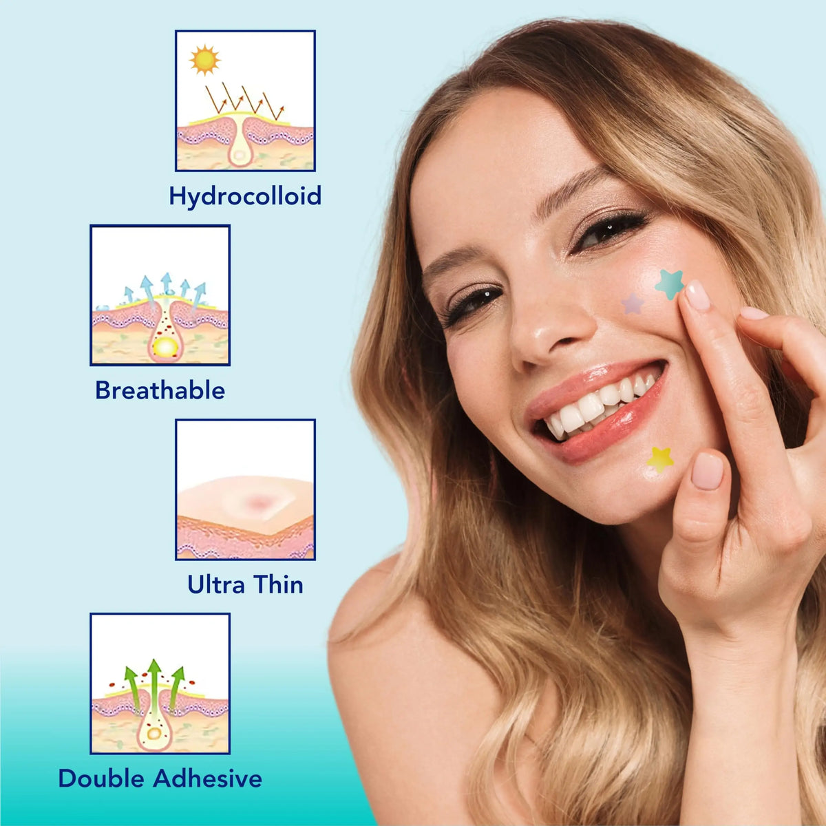 CLERZENA Star Pimple Patches for Face - Salicylic Acid, Tea Tree Oil & Calendula Oil - Cute Pimple Patches for Teen Acne Treatment