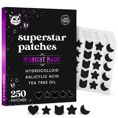 250CT Pimple Patches Midnight Magic Black Star with Salicylic Acid & Tea Tree Oil, Cute Acne Patches for Face, Skincare Blemish Zit Spot Treatment Clear Daily Pimple Patches, Dark Spots Treatment