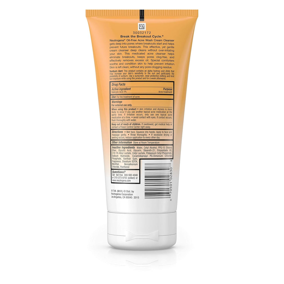 Oil-Free Acne Face Wash Cream Cleanser, 2% Salicylic Acid-Acne Treatment, Daily Facial Cleanser for Acne-Prone Skin, 6.7 Fl. Oz (Pack of 2)
