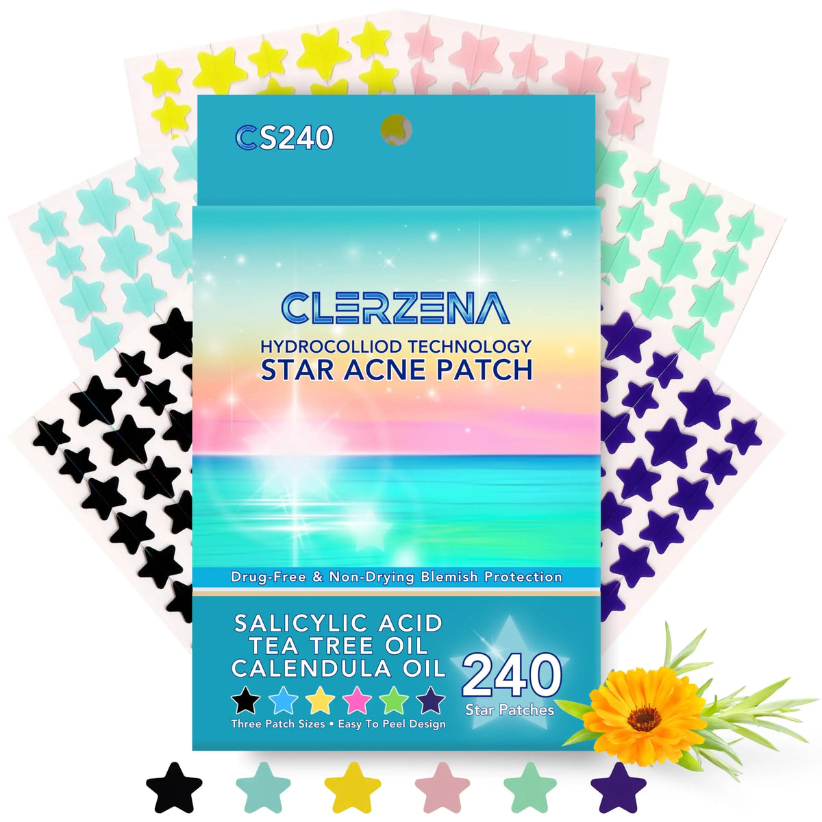 CLERZENA Star Pimple Patches for Face - Salicylic Acid, Tea Tree Oil & Calendula Oil - Cute Pimple Patches for Teen Acne Treatment
