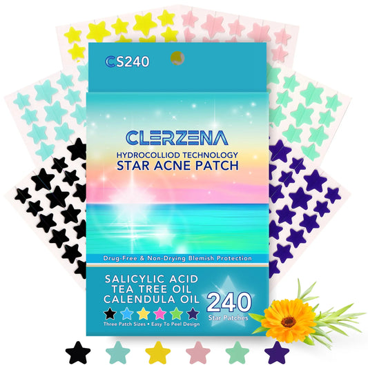CLERZENA Star Pimple Patches for Face - Salicylic Acid, Tea Tree Oil & Calendula Oil - Cute Pimple Patches for Teen Acne Treatment
