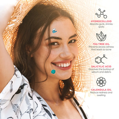 Livaclean 240 CT Hydrocolloid Blemish Patch Set - Star & Beach Shapes, Salicylic Acid, Tea Tree, Calendula Oils, Flawless Long-Lasting Acne Clearing Products for Youth, All Skin Types, Face Repair, Daily Use