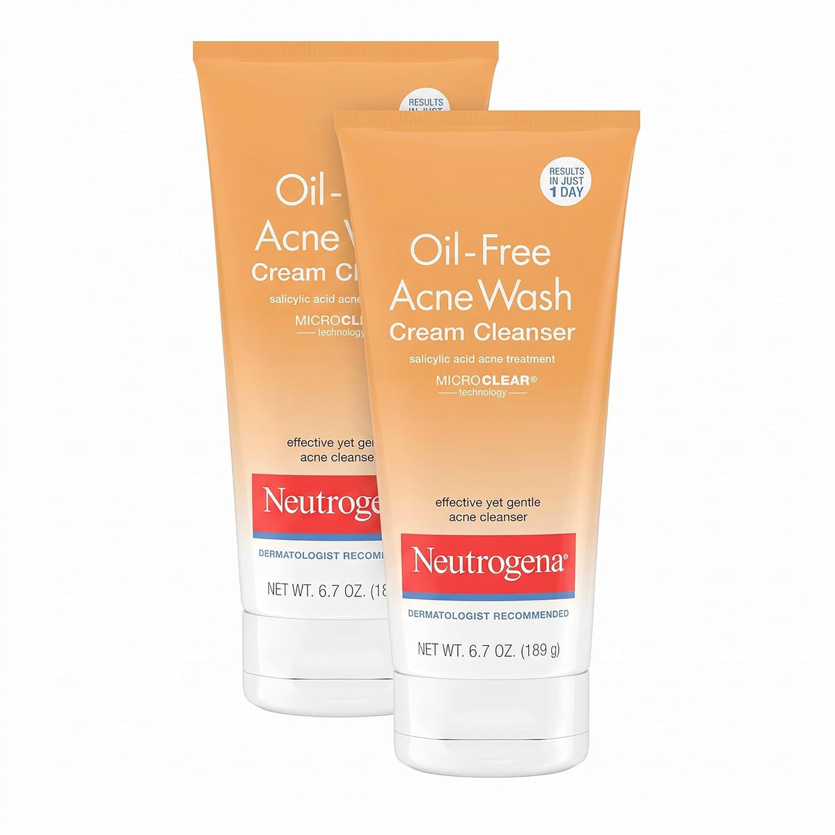 Oil-Free Acne Face Wash Cream Cleanser, 2% Salicylic Acid-Acne Treatment, Daily Facial Cleanser for Acne-Prone Skin, 6.7 Fl. Oz (Pack of 2)