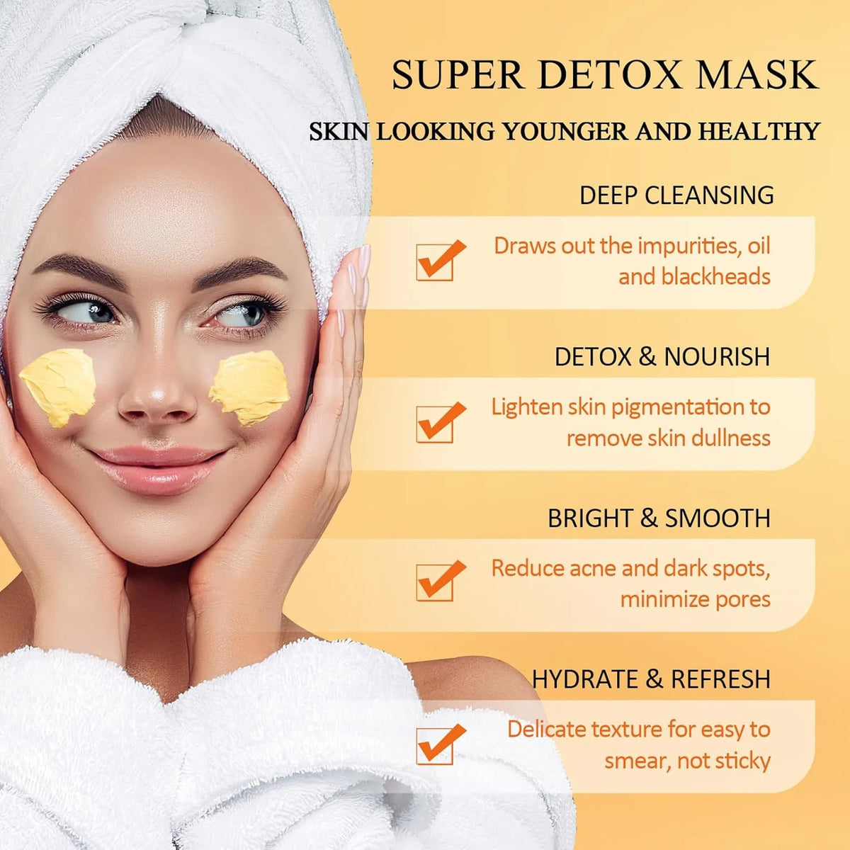 Turmeric Vitamin C Clay Mask with Kaolin Clay for Dull & Blemish-Prone Skin, Deep Cleansing Facial Mask for Controlling Oil and Refining Pores