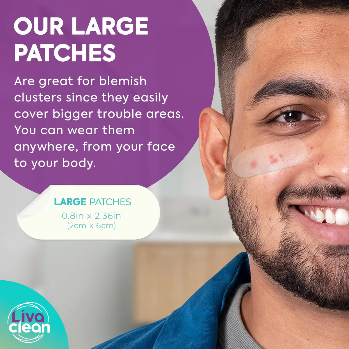 Livaclean Large Hydrocolloid Acne Patches (20 CT) - Made for Nose & Face Acne, Covers Cystic Pimples, Zits, Blemishes, Pore Spots, XL Surface Area for Skin Repair & Skincare Bandages Strips Stickers