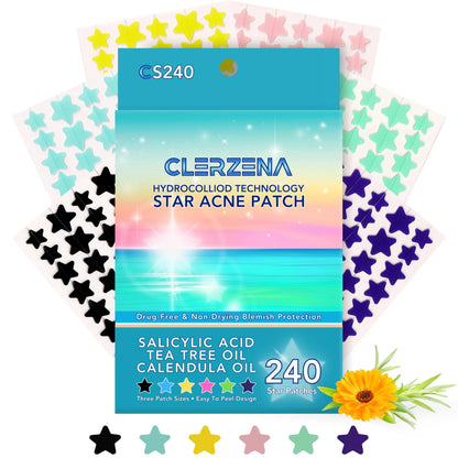 CLERZENA Star Pimple Patches for Face - Salicylic Acid, Tea Tree Oil & Calendula Oil - Cute Pimple Patches for Teen Acne Treatment