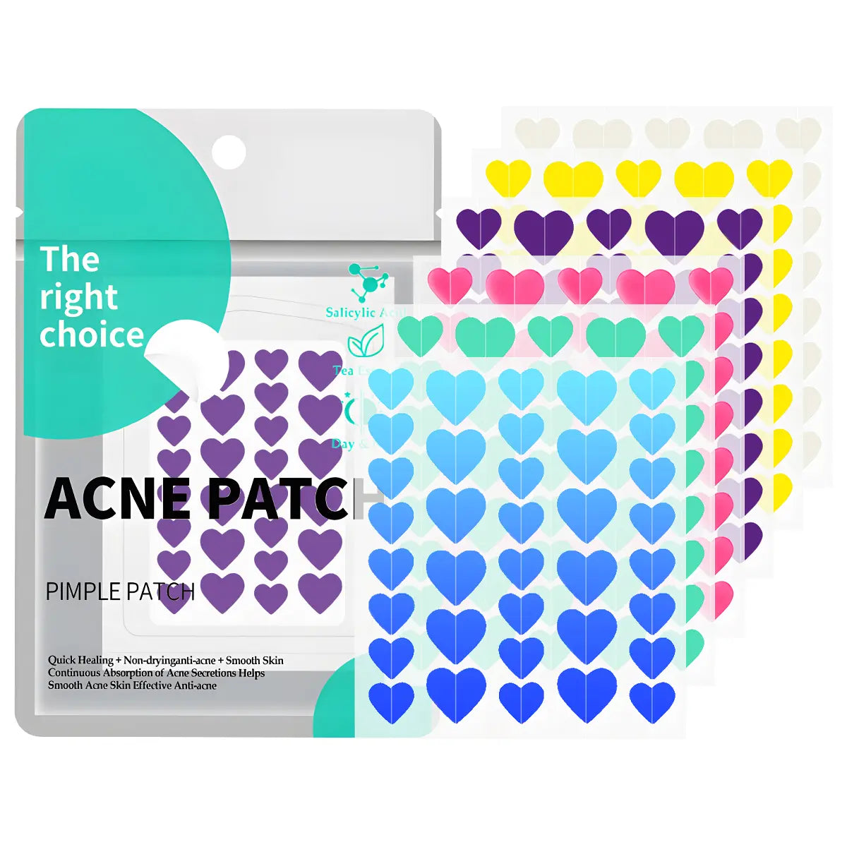 Pimple Patches for Face, Hydrocolloid Acne Patches, Cute round Shape Zit Covers, Spot Stickers with Tea Tree, Salicylic Acid & Cica Oil| ,2 Style 216 Count Heart Pimple Patches& 240 Count Pimple Patches Skincare Clear