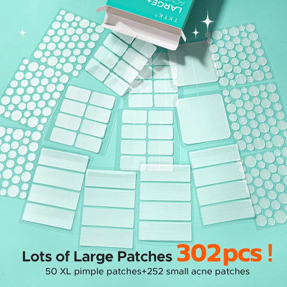Large Pimple Patches for Face, 5Sizes XL Acne Patches, Big Hydrocolloid Bandages for Body, Chin, Forehead, Chest, Back Zit Breakouts, Hydrocolloid Patch (Strip, Square, Dot 443 Count)