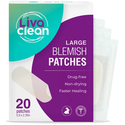 Livaclean Large Hydrocolloid Acne Patches (20 CT) - Made for Nose & Face Acne, Covers Cystic Pimples, Zits, Blemishes, Pore Spots, XL Surface Area for Skin Repair & Skincare Bandages Strips Stickers