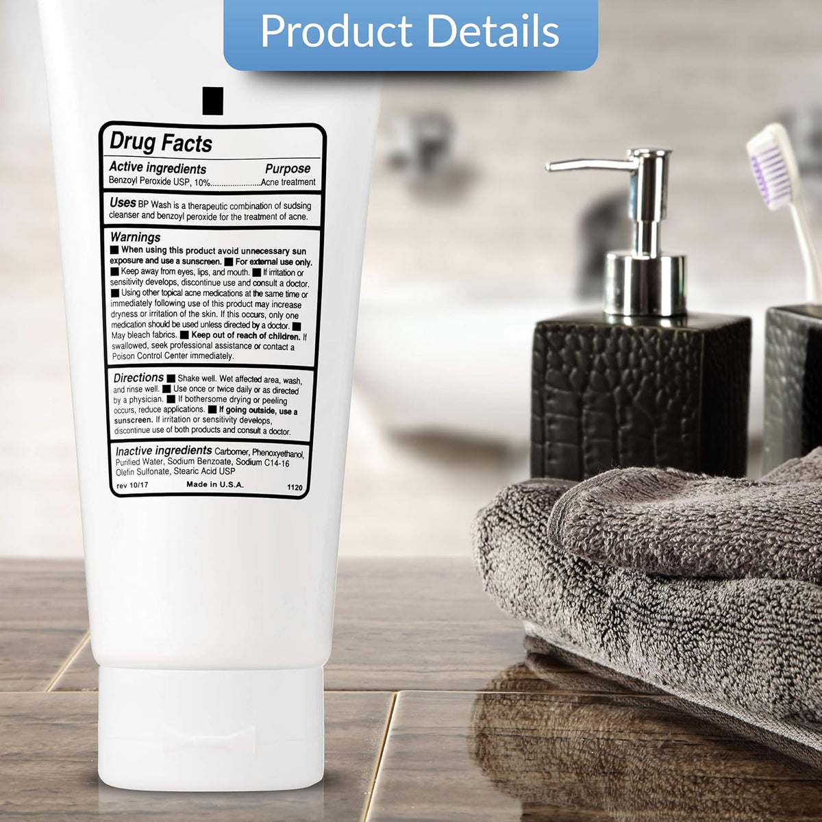 Benzoyl Peroxide Body Wash 10% - Acne Face Wash & Acne Body Wash - Butt Acne Treatment & Back Acne Treatment - Highest Grade Medical Facial Cleanser, Maximum Strength Acne Wash 6.7 Oz