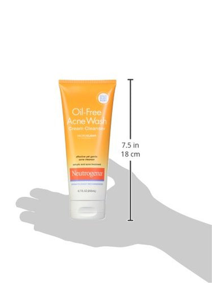 Oil-Free Acne Face Wash Cream Cleanser, 2% Salicylic Acid-Acne Treatment, Daily Facial Cleanser for Acne-Prone Skin, 6.7 Fl. Oz (Pack of 2)