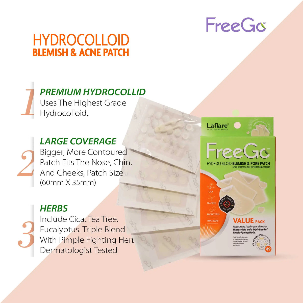 Freego Hydrocolloid Acne Patches for the Face, Large Pimple Patches for Skin Repair, Breakouts, Zit, Blemish Spot, Skincare, Korean Pimple Patches.
