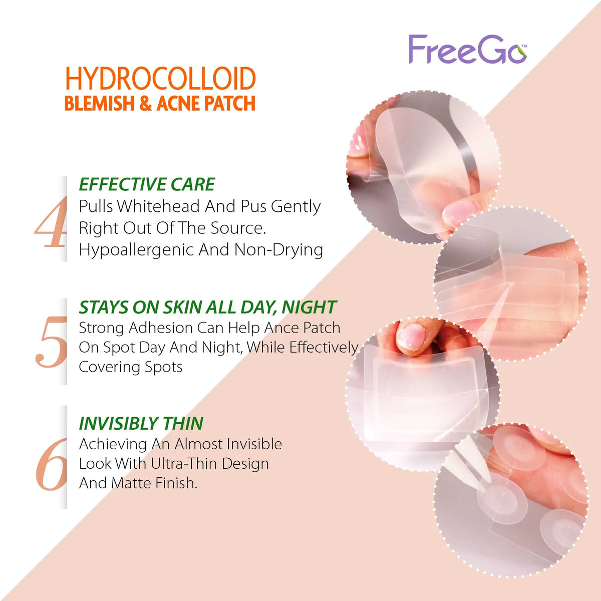 Freego Hydrocolloid Acne Patches for the Face, Large Pimple Patches for Skin Repair, Breakouts, Zit, Blemish Spot, Skincare, Korean Pimple Patches.