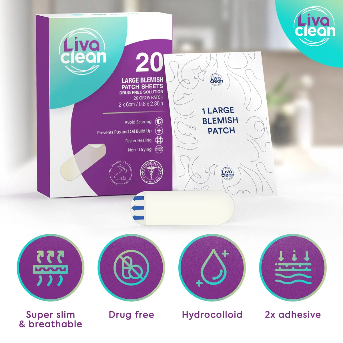 Livaclean Large Hydrocolloid Acne Patches (20 CT) - Made for Nose & Face Acne, Covers Cystic Pimples, Zits, Blemishes, Pore Spots, XL Surface Area for Skin Repair & Skincare Bandages Strips Stickers