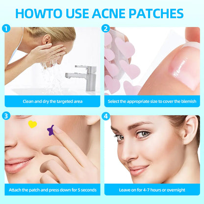 Pimple Patches for Face, Hydrocolloid Acne Patches, Cute round Shape Zit Covers, Spot Stickers with Tea Tree, Salicylic Acid & Cica Oil| ,2 Style 216 Count Heart Pimple Patches& 240 Count Pimple Patches Skincare Clear
