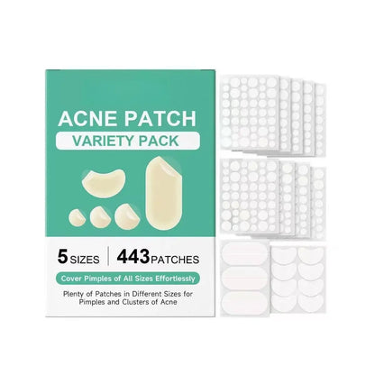 Large Pimple Patches for Face, 5Sizes XL Acne Patches, Big Hydrocolloid Bandages for Body, Chin, Forehead, Chest, Back Zit Breakouts, Hydrocolloid Patch (Strip, Square, Dot 443 Count)