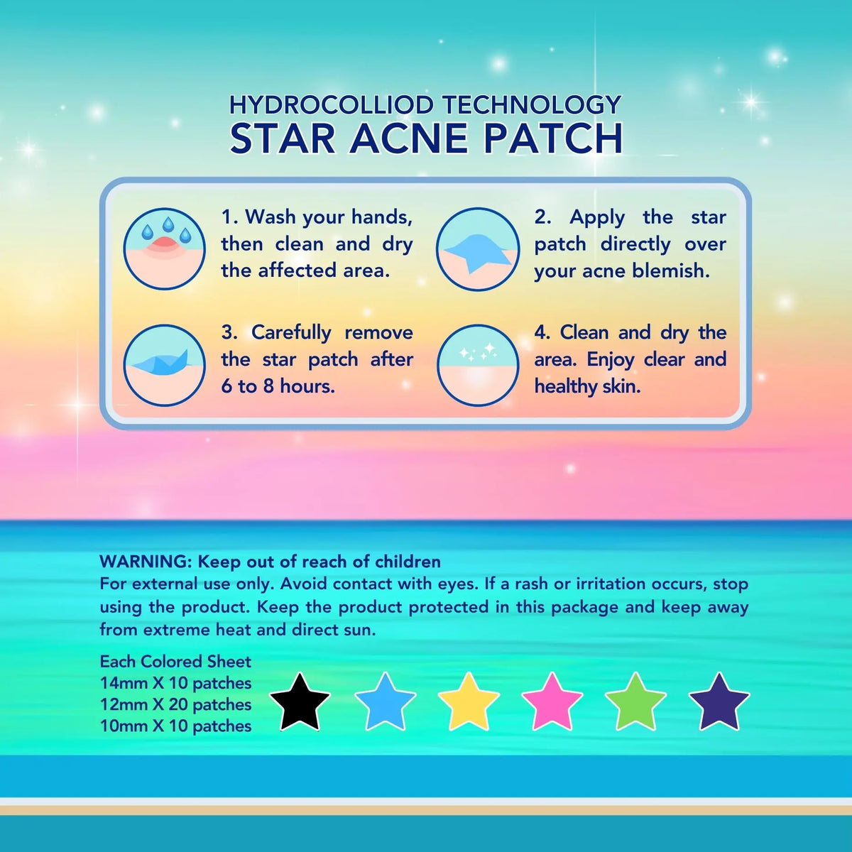 CLERZENA Star Pimple Patches for Face - Salicylic Acid, Tea Tree Oil & Calendula Oil - Cute Pimple Patches for Teen Acne Treatment